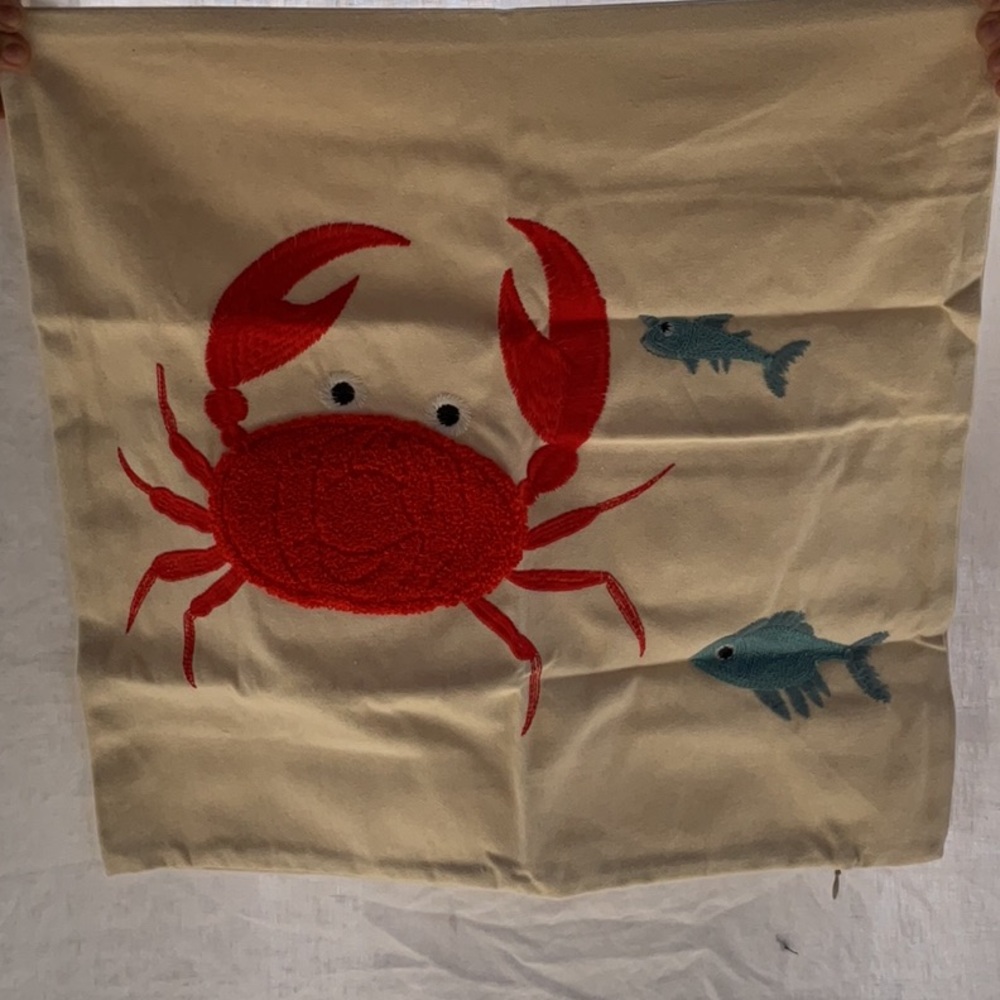 Red Crab Embroidered Pillow Case